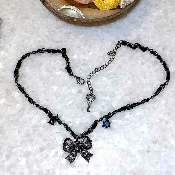 Betsey Johnson Bow Charm Necklace with Key & Gem Accents - Picture 3 of 4